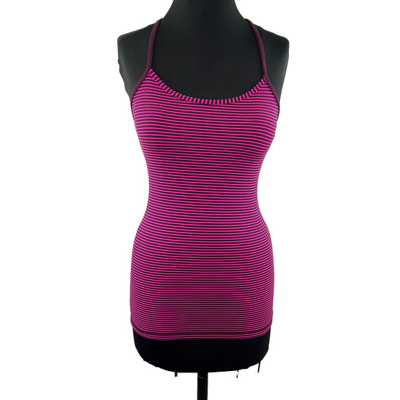 LULULEMON Power Y Tank Top Shelf Bra Hyper Stripe Raspberry Glo Plum 4 6 RARE - Picture 1 of 6